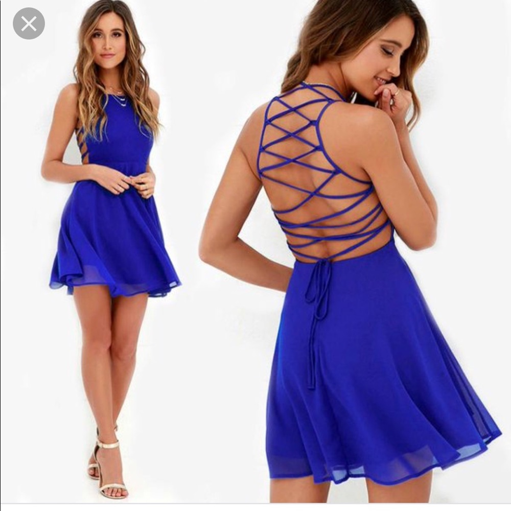 Lulus Good Deeds Royal Blue Lace-Up Dress (XS)